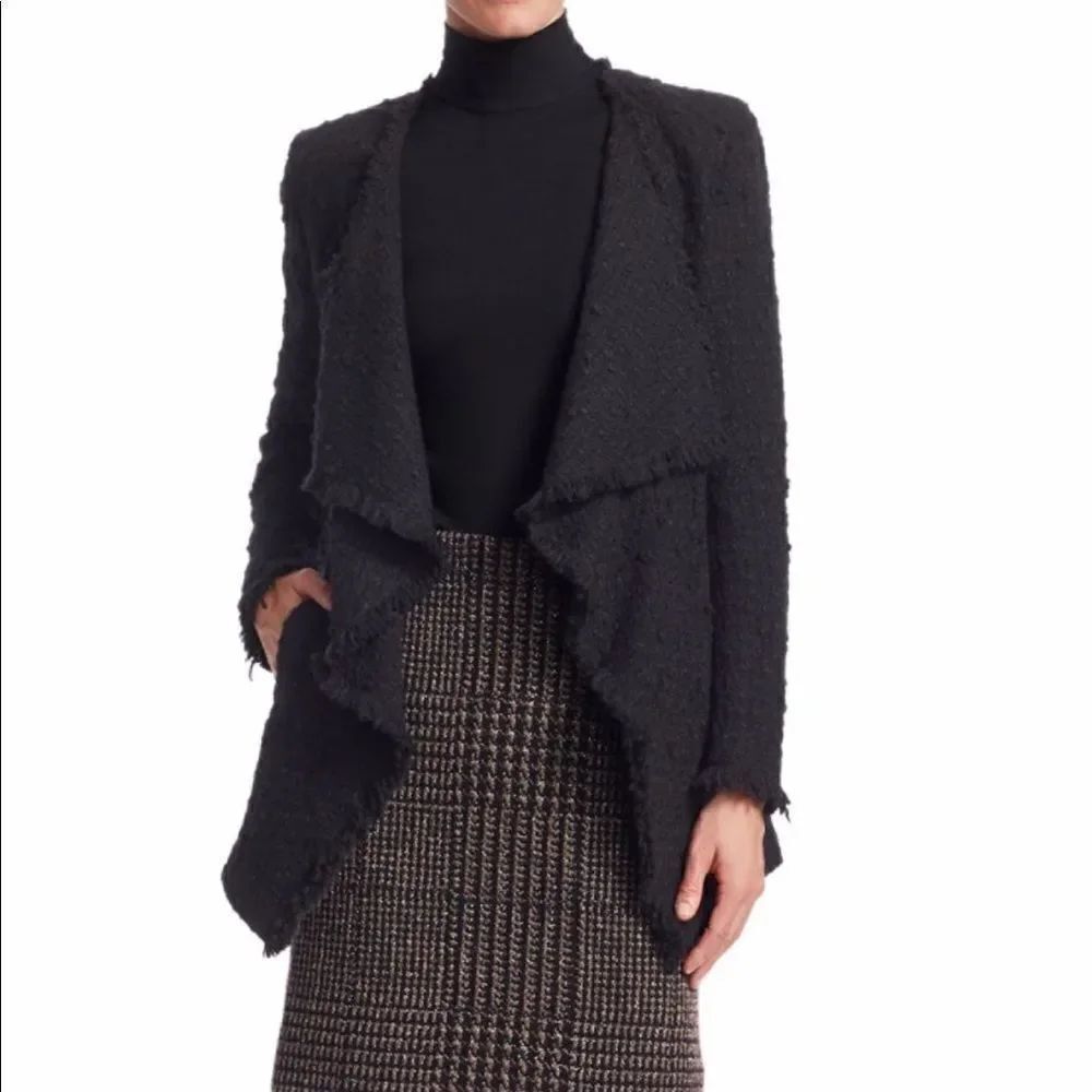 Akris Punto Open Front Tweed Black Jacket Size 4